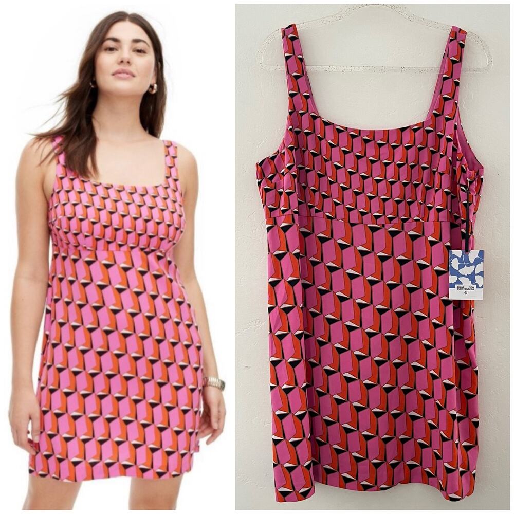 Diane Von Furstenberg x Target 90s Shift Dress Plus Size 16 Pink Retro Geo NEW